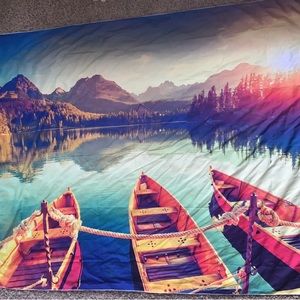 Boat mountain wall tapestry